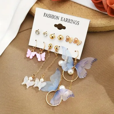 Charming Fairy Style Butterfly Pearl Dangle Earrings Set